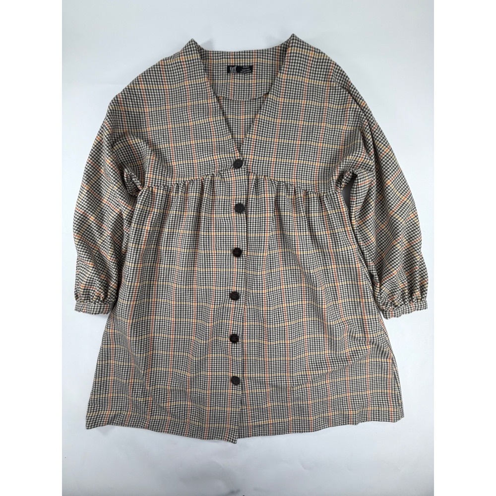 Zara TRF Plaid Babydoll Mini Dress Brown Orange Check Button Front Medium